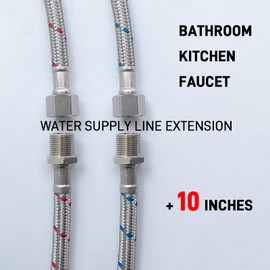 HOMYEP Faucet Water Supply Lines Extension, 10 Inch, 2-Pack 3/8" Male to Female Faucet Hose Extender for Bathroom Kitchen, Braided Stainless Steel
