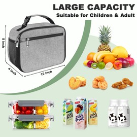 Kids Lunch Box for Boys Girls Lunch Bag Insulated Durable Lunchbox Children Lunch Tote Bag for School Grey