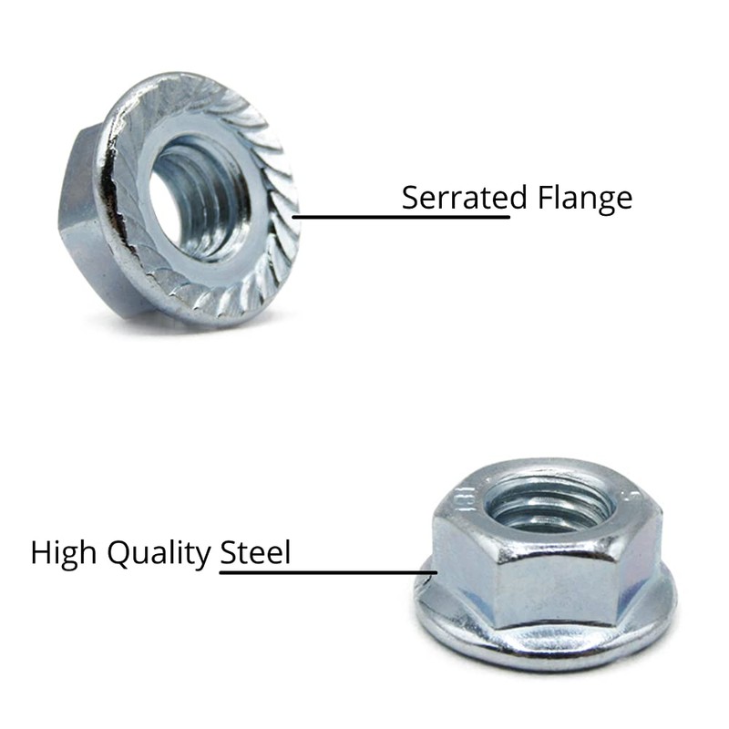 M8 Serrated Flange Hex Nuts - 8mm Steel (Pack of