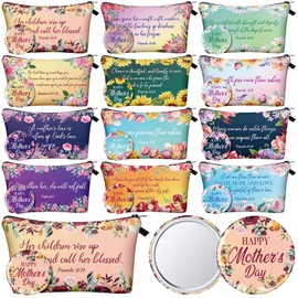 Kacctyen 24 Pcs Christian Mother's Day Gifts 12 Inspirational Canvas Makeup Bags 12 Bible Verse Compact Mirrors Bulk Christian Church Religious Prayer Gifts for Moms Women Church Mother's Day Gifts