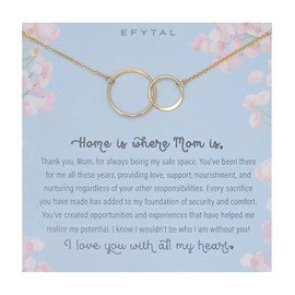 EFYTAL Gifts for Mom from Son, Gold Plated 2 Circle Mother Son Necklace, Birthday Gifts for Mom, Mothers Day Necklace