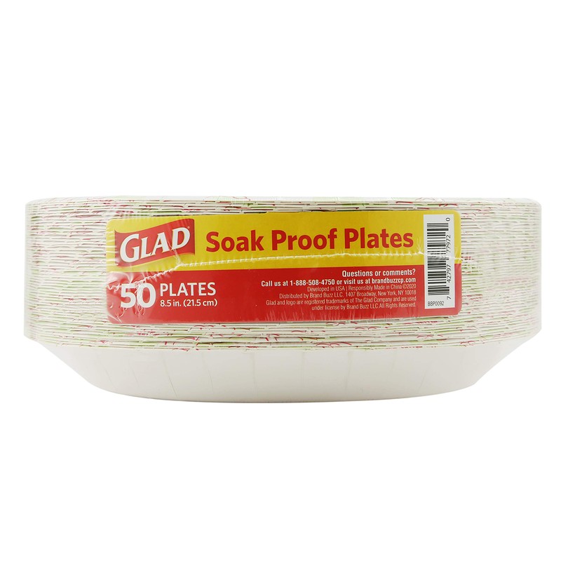 Glad Round Paper Plates, Pink Flower, 50 count