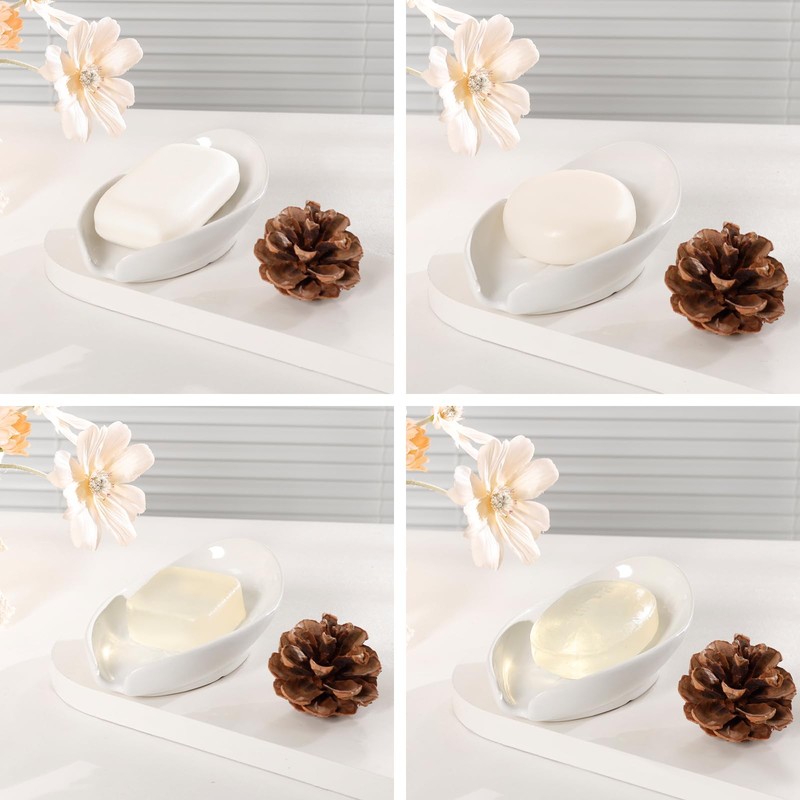 Bosilunlife Ceramic Soap Dish with Self Draining - Elegant Leaf