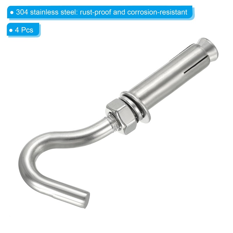 PATIKIL Expansion M10 Hook 4 Pack 304 Stainless Steel Concrete