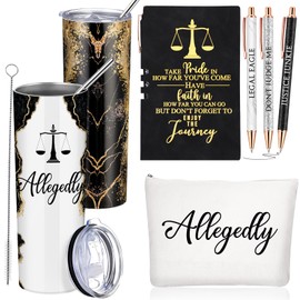Domensi 6 Pcs Funny Allegedly Lawyer Gifts Judge Gift Lawyer Appreciation Day Gift 20 oz Marble Sign Tumbler Makeup Bag Notepad Ballpoints for Law Paralegal School College Teacher(Black)