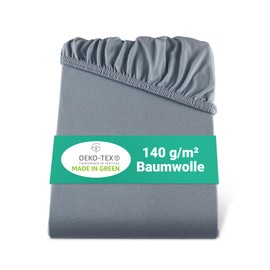 BaSaTex Organic Jersey Fitted Sheet, 100% GOTS (Global Organic Textile Standard) Certified Cotton, Fitted Sheet in All Sizes, Children's and Baby Beds, 60 x 120 – 70 x 140 cm, Anthracite