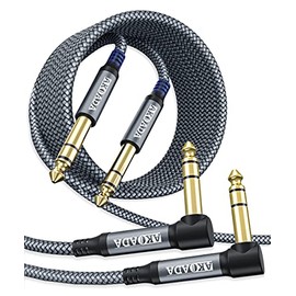 Akoada - Cable de instrumento TRS de 1/4 de pulgada (paquete de 2 unidades, 10 pies, conector macho macho de 0.250 in), compatible con bajo, teclado, 