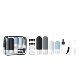 Triko Juego de 16 Botellas de Viaje, Recipientes Rellenables y Exprimibles de Silicona a Prueba de Fugas para Artículos de Tocador, Acondicionador, Champú, Loción (Colores neutros)