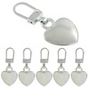 Hitefu 5 Pack Silver Heart Shaped Zipper, Metal Zipper Pull