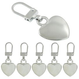 Hitefu 5 Pack Silver Heart Shaped Zipper, Metal Zipper Pull Replacement Pull, Mend Fixer Repair for Coats, Jackets, Pants & Luggage