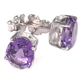 Sterling Silver Amethyst stud Earrings, Rhodium plated 925 Silver Oval Purple Solitaires, 9X7mm Gems
