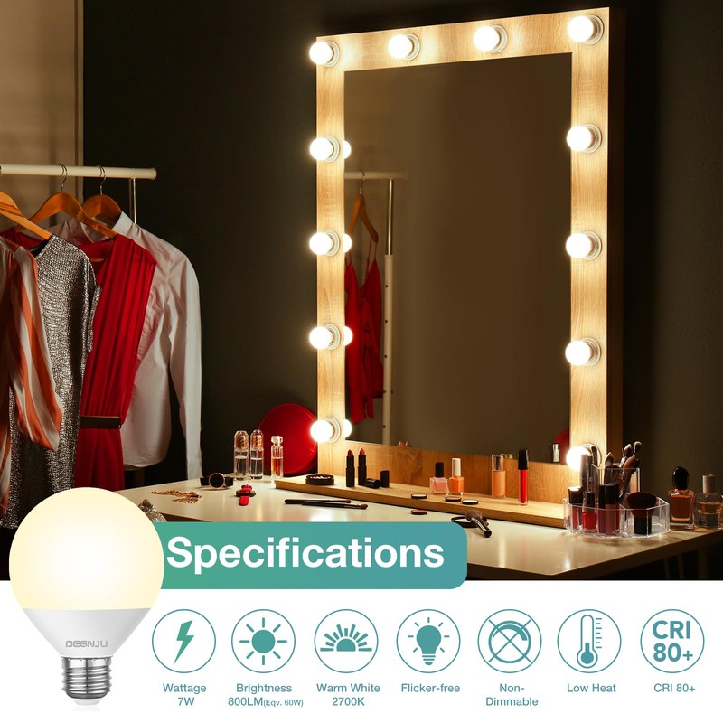 DEGNJU LED Vanity Light Bulbs, 60W Equivalent, Bathroom Light Bulbs
