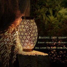 Görvitor Outdoor Solar Lantern - Metal Hanging Solar Lantern - IP65 Waterproof LED Decorative Solar Lamps for Patios / Balconies / Gardens