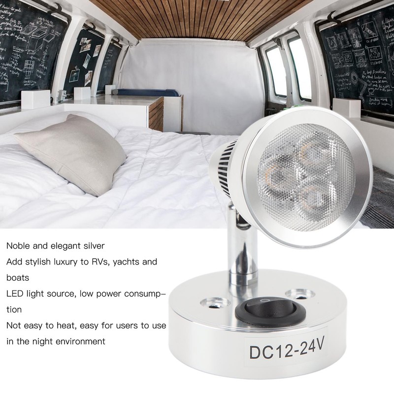 LED RV Bedside Lamp DC12 to 24V Silver 3W 3000K