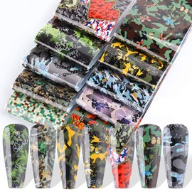 Flowers Nail Art Stickers Transfer Foils Decals Nail Art Film Camouflage Colors Nail Foils Design Holographic Nail Art for Women Girls Manicure Decorations Letters Butterfly Nails Decor (10 Sheets)