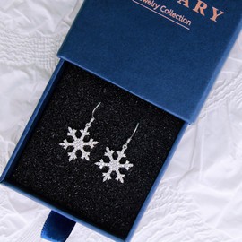BiBeary Hook Earrings Snowflake Women 925 Sterling Silver Zirconia CZ elegant Christmas Winter