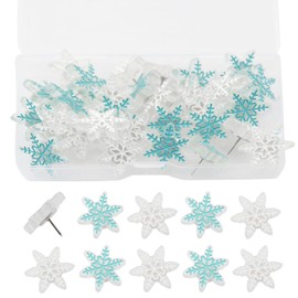XGNG 1 Box (30pcs) Blue and White Snowflake Push Pins Cultural Wall Decoration Studs Painting Board Fixing Nails Cork Board Fixing Thumbtacks For Bulletin Board Office Home Winter Christmas Decoration