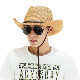 Women Men’s Western Cowboy Hat Summer Straw Hat Mexican Cowgirl Hat Newsboy Sunblock Top Cap Wide Brim Sun Hat Classic Khaki