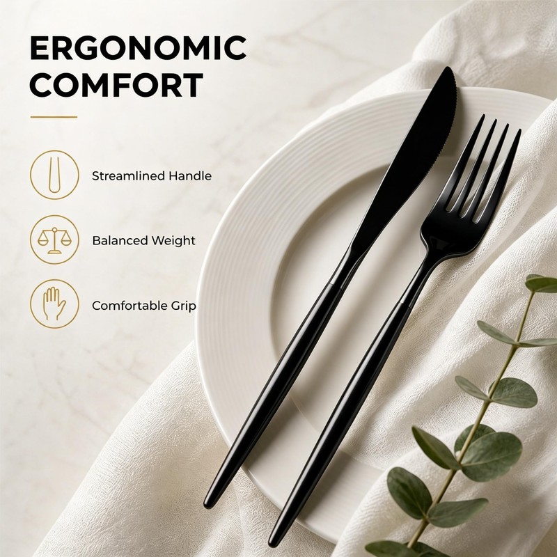 Culterman Modern Black silverware Set,Premium 18/10 Stainless Steel,Heavy duty,Sturdy,Sharp Practical