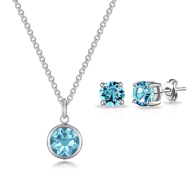 Philip Jones March (Aquamarine) Birthstone Necklace & Earrings Set Created