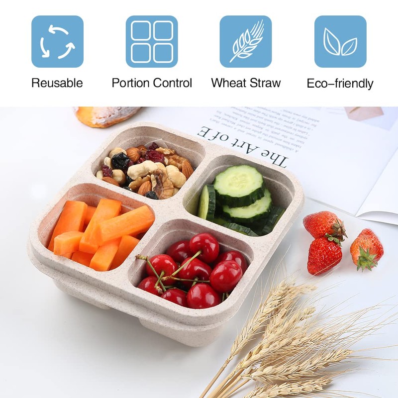 PUiKUS PUiKUS 4 Pack Snack Containers, 4 Compartments Bento Snack