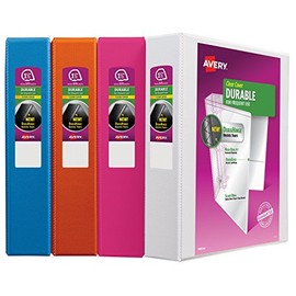 Avery Durable View Binder with 1-1/2" Slant Rings, Assorted, Blue, Orange, Pink, White, 12 Pack (17028)