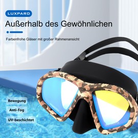 LUXPARD Diving Mask, Diving Mask for Diving and Snorkelling, Anti-Fog, Anti-Leak, Low Volume Diving Mask with UV Coated Lenses, Diving Equipment for Adults (Black Camouflage)