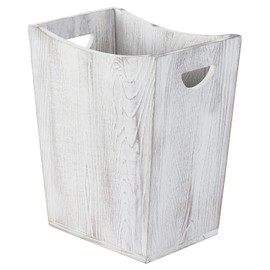 SEHERTIWY Wood Trash Can, Farmhouse Wastebasket Bin for Bathroom, Office, Bedroom, Living Room, Small Square Rustic Garbage Container (Wood-White)