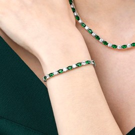 Diamond Treats Sterling Silver Tennis Bracelet for Women and Teens, 925 Sterling Silver Bracelets for Women with Oval Coloured Stones, Blue, Red or Green Tennis Bracelets for Women, Sterling Silver