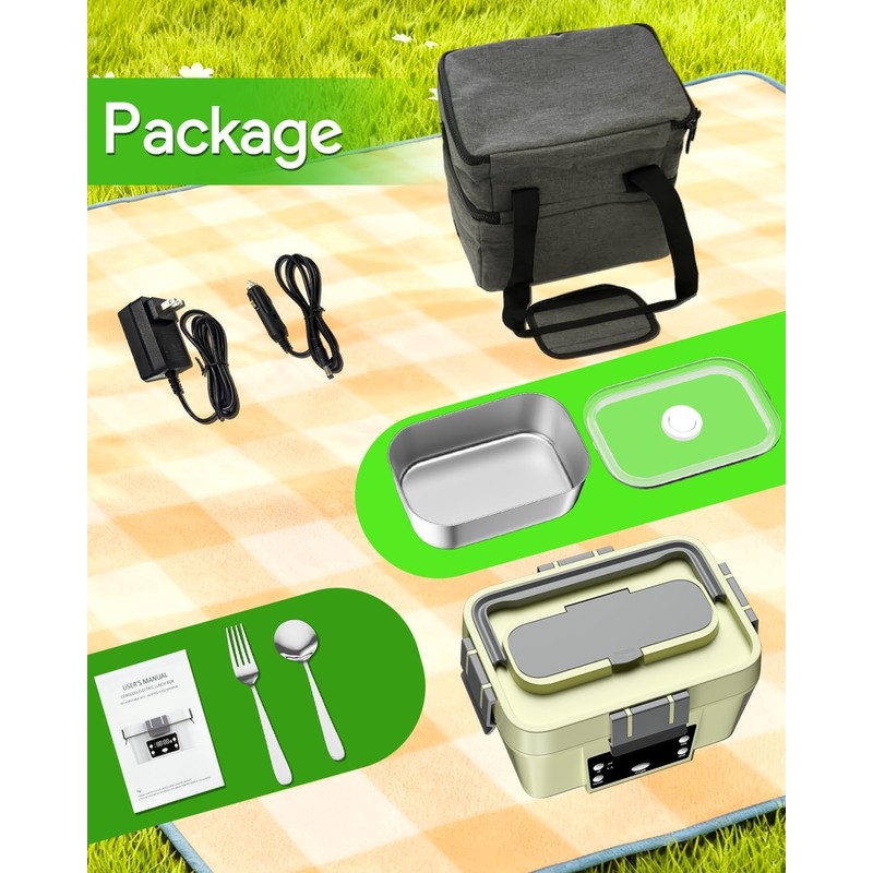 Cordless Electric Lunch Box, 6.7 Cups Smart Timer Auto Heated