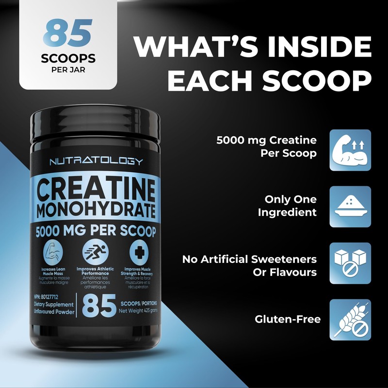 Creatine Monohydrate Powder 425g - For Increased Muscle Growth &