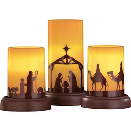 Collections Etc LED Flameless Christmas Nativity Scene Candles, Holiday Home Decor Accents - Set of 3