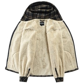 Elesuit Men's Fleece Jackets for Men Sherp Plaid Flannel Sweatshirt for Men Zip Hooides Yellow XX-Large