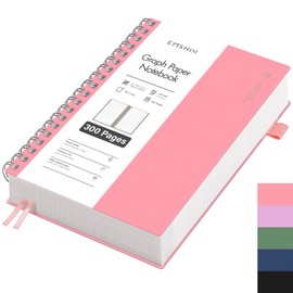 EMSHOI Notebook A5 Squared, Spiral Notepad with 300 Pages / 150 Sheets, 100gsm Checked Paper for Writing, PVC Hard Cover, Notebooks for School, Work, Drawing, Travel, 14.5 x 21 cm - Pink