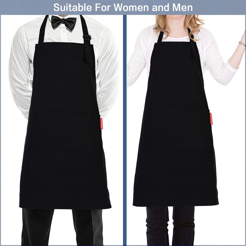 APRONPANDA Professional Adjustable Black 100% Cotton Apron with 2 Pockets