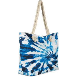 styleBREAKER 02012344 Women's XXL Beach Bag with Batik Swirl Pattern Print, Zip, Shoulder Bag, Shopper, white-blue