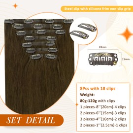 Full Shine Hair Extensions Real Human Hair Clip in Remy Hair Color 3 Sandy Brown Extensions for Women 20 Inch Hair Clip Extensions PU Weft Seamless Clip ins Long Hair Extensions 8 Pcs