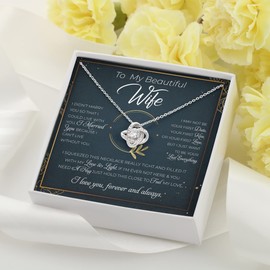 LOLUIS Gifts for Her, Wifey Soulmate Present Ideas Jewelry Necklace with Romantic Message Card (To My Beautiful Wife, Love Knot Necklace)