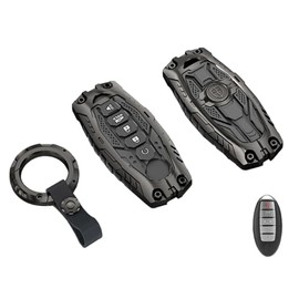 Heavy Duty Key Fob Cover for Nissan Altima Armada Maxima Murano Pathfinder Rogue Titan Armada Altima Versa Sentra Zinc Alloy Keyless Entry Key Fob Case Protector with Keychain (Black)