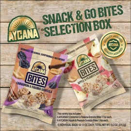 Aycana Snack & Go Selection Box – Granola Bites – Apple & Peanuts, Cinnamon & Raisins – Gluten-Free, Vegan, Plant-Based, High Fiber – Variety Pack (12 Count)