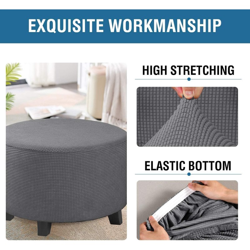 Round Stretch Ottoman Cover Slipcover Storage Ottoman Covers Folding Stool