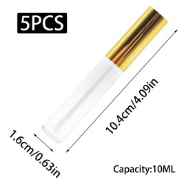 Funstreet 5 Pack Empty Lip Gloss Tubes 10ml Refillable Lip Balm Container with Wand, Gold Cap