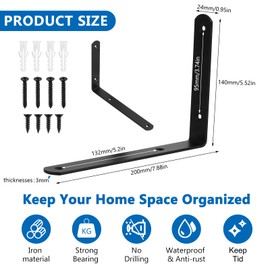 4 Pcs Black Shelf Brackets, L Brackets Heavy Duty Wall Brackets for Shelves, Wall Mounted Shelf Support Brackets, Corner Brackets with Screws, 7.87 x 5.51 x 0.94 in