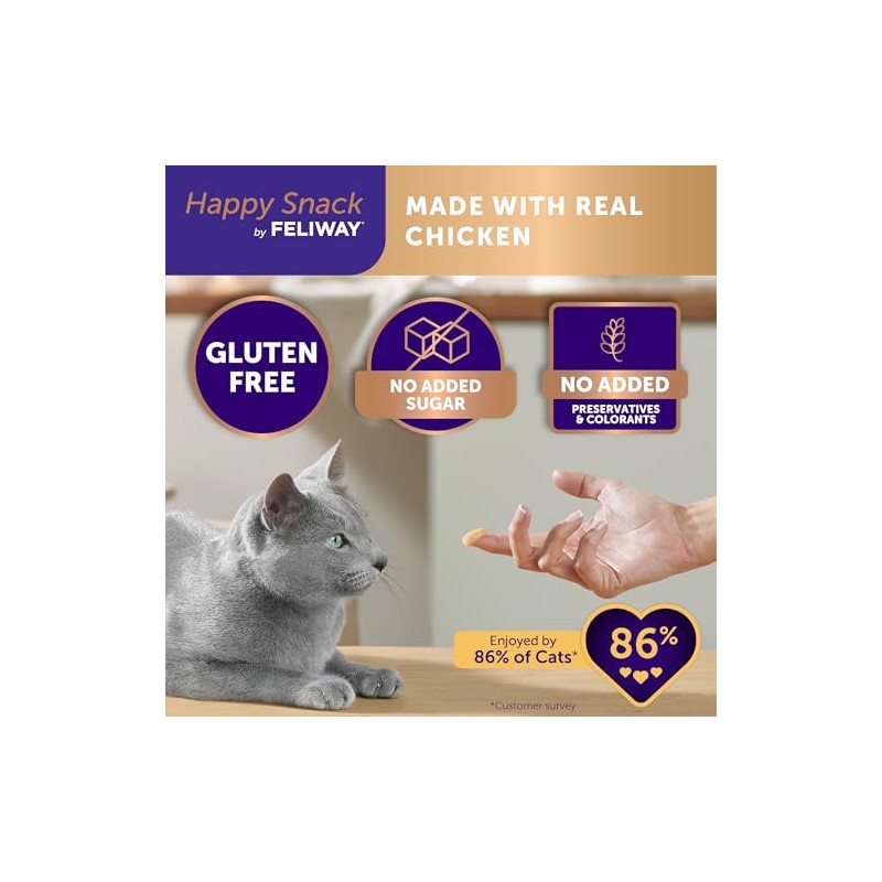 Happy Snack by FELIWAY®, Delicious, Lickable, Squeezable Purée Cat Treats
