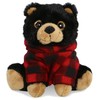 DolliBu Black Bear Stuffed Animal with Red Plaid Hoodie Sweater
