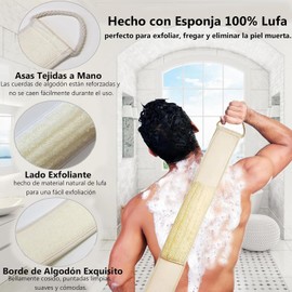 Exfoliante Esponja de Lufa, 3 Piezas de Esponja para Baño con Estropajo Exfoliante de Espalda para Ducha y 2 Esponjas Lufa Baño Suave, Lavado Largo y Profundo para La Espalda, para Hombres y Mujeres