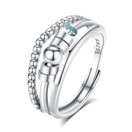 Vito 925 Sterling Silver Anxiety Fidget Ring for Women, Adjustable Open Spinner Ring With Rotatable Beads, Stress Relief Band Ring Jewelry Gift for Daughters Mom