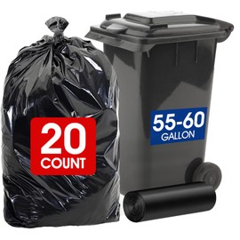 AROIC 20 Count Heavy Duty Trash Bags, 55-60 Gallon Large Trash Bags, Extra Thick Black Garbage Bags for Kitchen, Office, Outdoor, Commercial Use - Strong Leak Proof Contractor Bags, Lawn & Leaf Bag