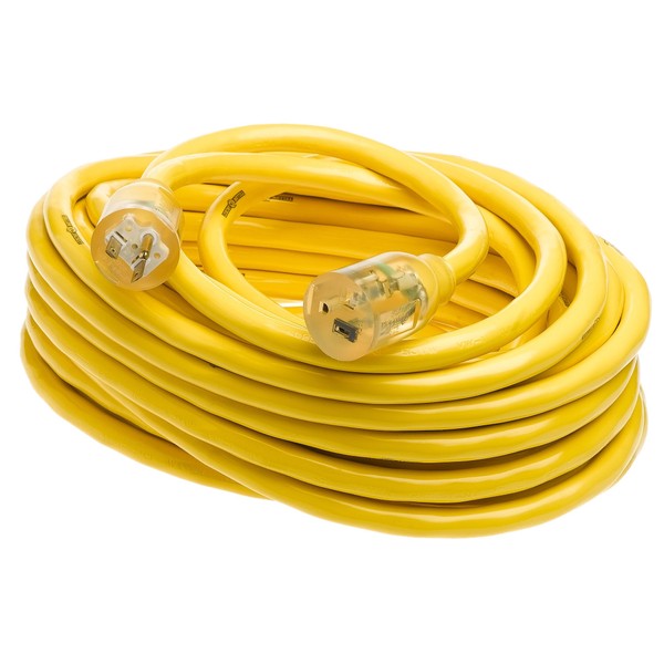 Yellow Jacket 2991 10/3 Extra Heavy-Duty 20-Amp Premium SJTW Contractor Extension Cord with Lighted T-Blade Plug; 50-Foot All Copper Wire Extension Cord; 20 Amps; 125 Volts; 2500 Watts