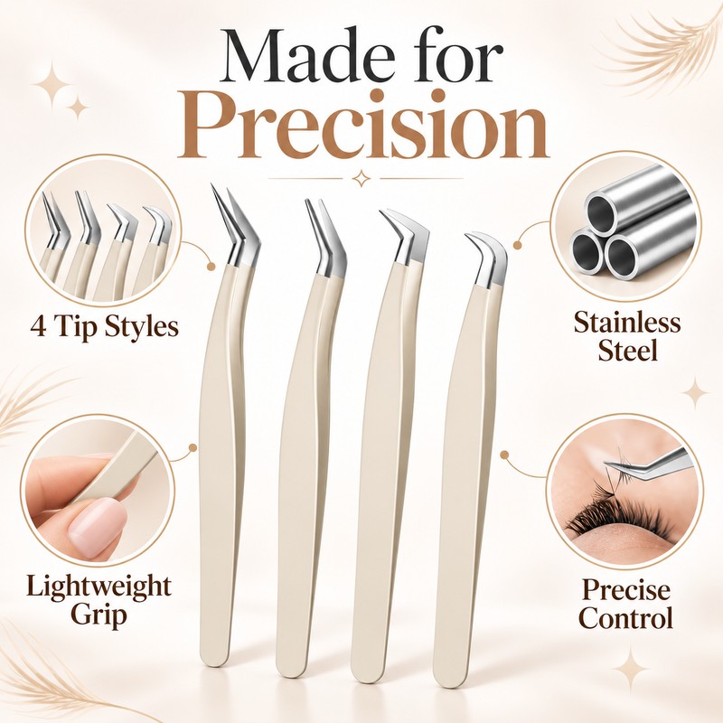 4pcs Precision Stainless Steel Eyelash Extension Tweezers – Anti-Static, Non-Slip